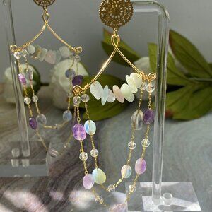 Amethyst earrings-gemstone jewelry-opal earrings- Cluster statement earrings